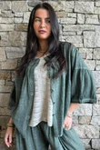 Loom & Thread Pin Tuck Blouse Washed Moss /40=